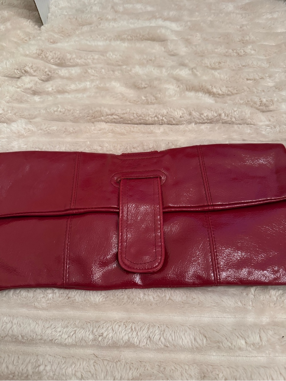 Red Fold-Over Leather-like Clutch